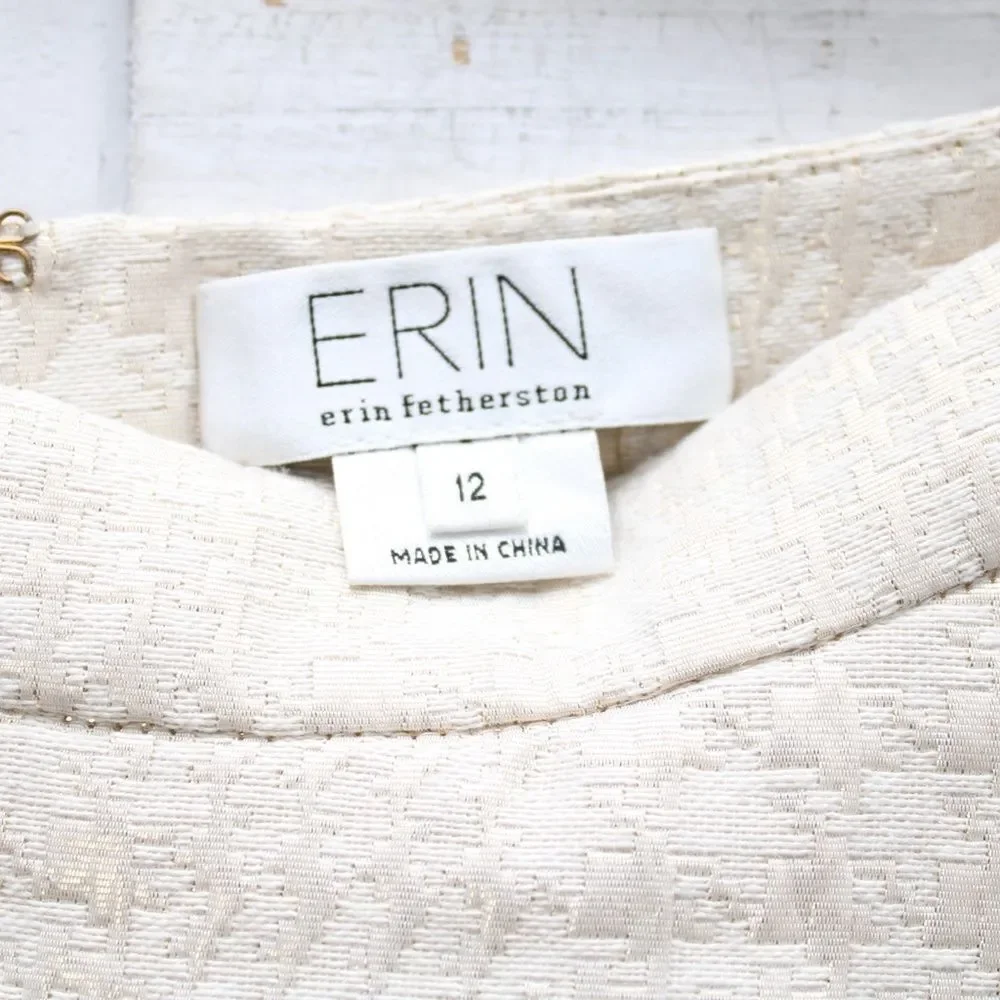 Erin Fetherston Nellie Houndstooth A-Line Cream Metallic Midi Skirt Size 12 - Picture 3 of 7